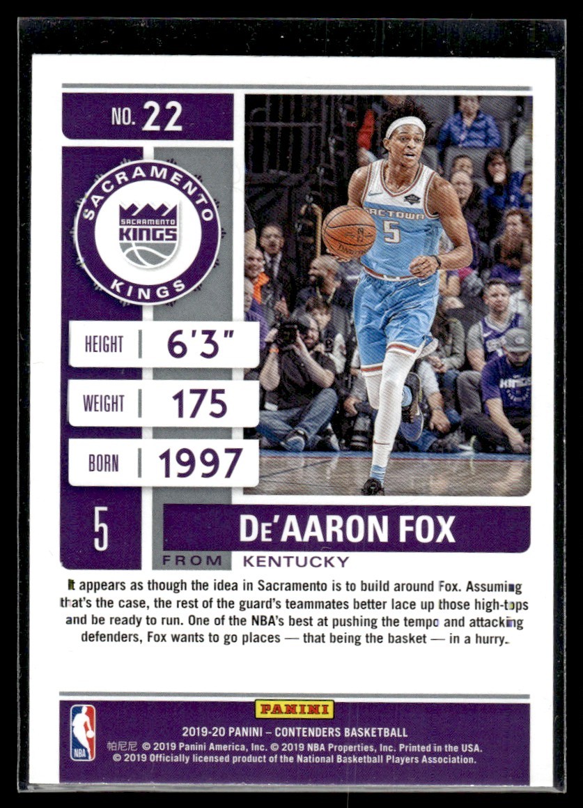 2019-20 Panini Contenders De'Aaron Fox Sacramento Kings #22 | eBay