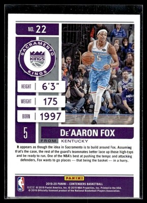 2019-20 Panini Contenders De'Aaron Fox Sacramento Kings #22 | eBay