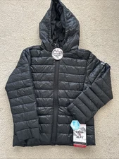 New Swiss Alps Boys Lightweight Packable Puffer Jacket w/Hood Black Kids 7/8