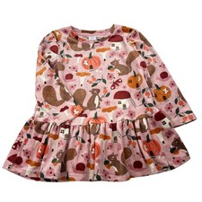 Girls size 3, LINDEX, woodland print long sleeve velour dress, EUC
