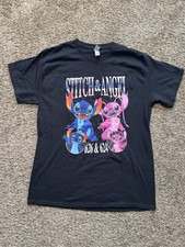 Disney Stitch And Angel T-shirt Women  s Large Black Graphic 626  624