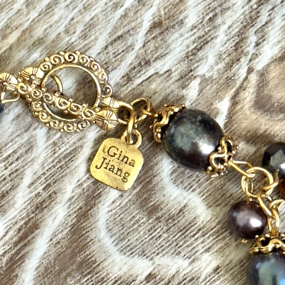 Браслет Gina Jiang черный искусственный жемчуг и граненое стекло бисер золотистый переключатель - Изображение 2 из 4