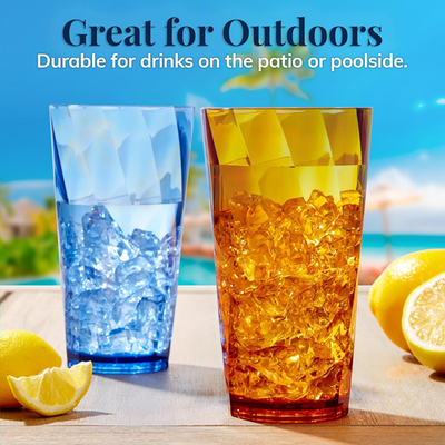 Plastic Reusable Drinking Glasses 20oz Tumblers Set Of 8 Dishwasher Safe |  eBay