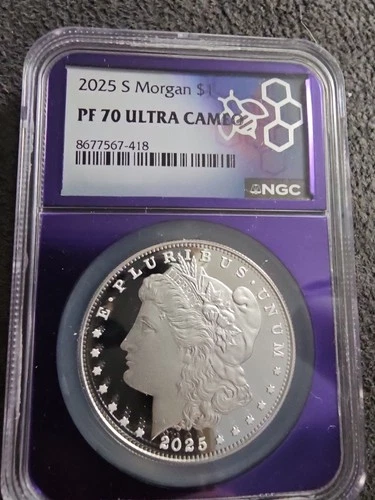 2025 S$1 Morgan Dollar NCG PF70 Ultra Cameo TraderBea Purple Core