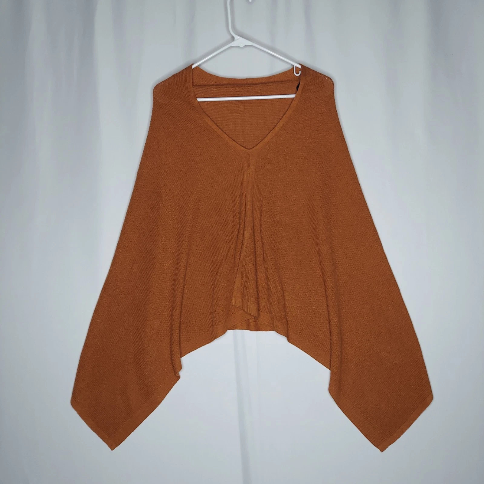 Talbots Linen-Blend Knit Poncho Womens M/L Orange Rust Classic Luxury V-Neck