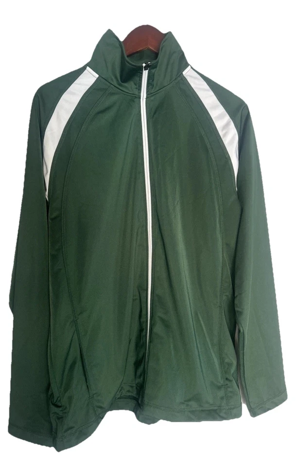 Sport-Tek Men’s Full Zip Wind Jacket Colorblock Hunter Green/White Large - Image 2 of 4