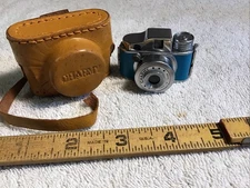 Vintage Charmy Mini Spy Camera Turquoise with Tan Leather Case