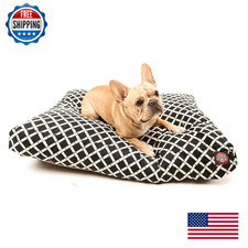 Black Bamboo Medium Rectangle Indoor Outdoor Pet Dog Bed With Removable Washable