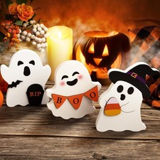 Cute ghost Halloween decorations 3-piece black wooden