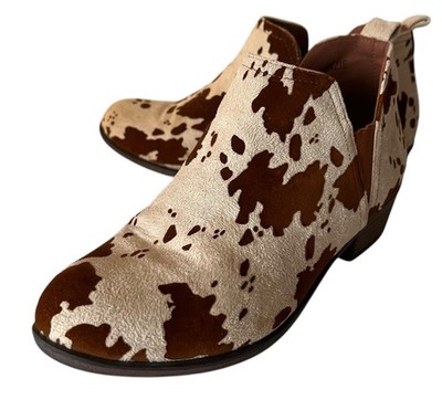 Pierre Dumas Kenzie Women's US 7 Brown Faux Suede Cow Print Ankle