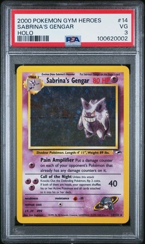 PSA 3 Sabrina's Gengar 14/132 Gym Heroes Holo Pokemon Slab