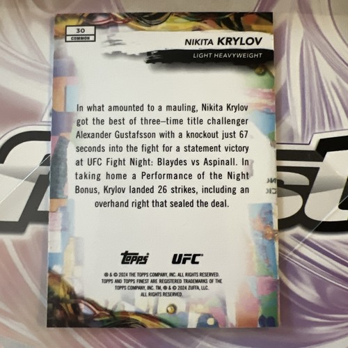 2024 Topps Finest UFC Blue Refractor /200 #30 Nikita Krylov - Picture 2 of 2