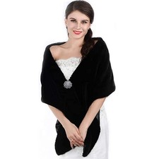 Women's Wedding Fur Shawl Wraps Bridal Stoles with Rhinestone Brooch