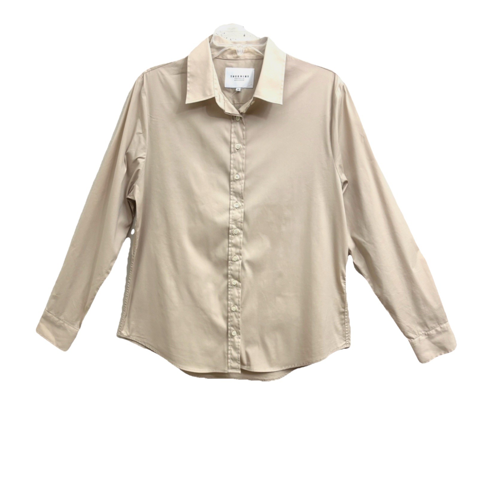 ROCHELLE BEHRENS THE ICON SHIRT XL {FITS L} TAN PREPPY ACADEMIA QUIET LUXURY NEW