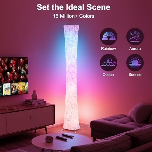 Floor Lamp, 61'' Smart RGB LED Corner Lamp with Music Sync and Round RGB Lamp - Picture 4 of 8