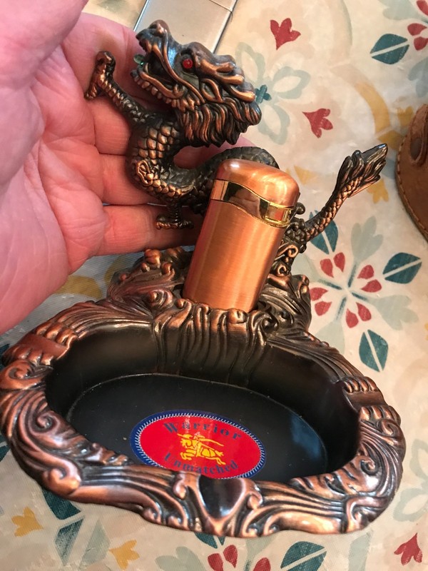 Warrior Unmatched Chinese Dragon Copper Tone Metal Ashtray