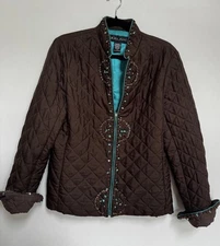 Silkland Silk Puffer Jacket Blazer Beading Quilted Brown Boho Hippie Artsy