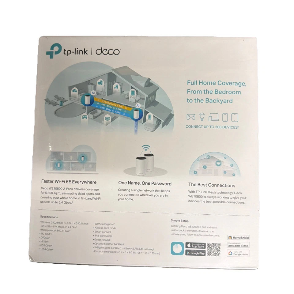 TP-Link Next Gen Tri-Band Whole Home Wi-Fi 6E System 2 Pack - Image 2 of 4