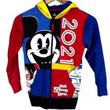 Disney World 2021 Color Block Full Zip Hooded Jacket Boys Size Medium EUC