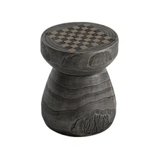 Grey Wood Grain Patio End Table Chess Board Design Garden Stool Farmhouse Accent