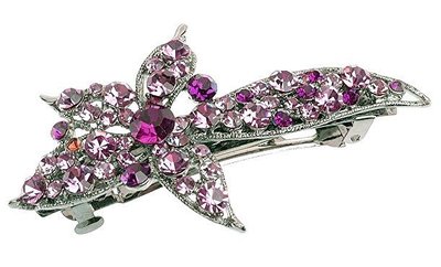 Debenham Chic Amethyst Starburst Floral Hair Clip Barrette W/ Swarovski Crystals