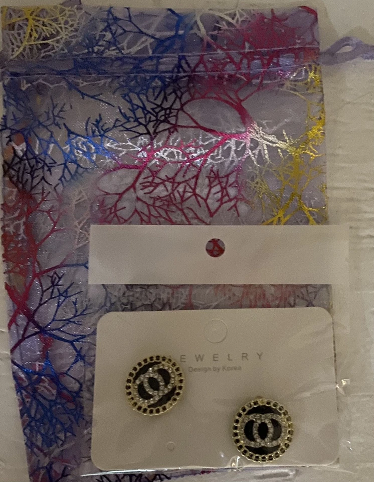 Eternity Circle Statement Earrings Cubic Zirconia Gold Tone Black Design Gbag - Image 4 of 4