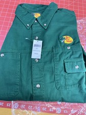 Men's XLT Bass Pro Shops Canvas Green Long Sleeve Buttoned Work Shirt Logo NEW