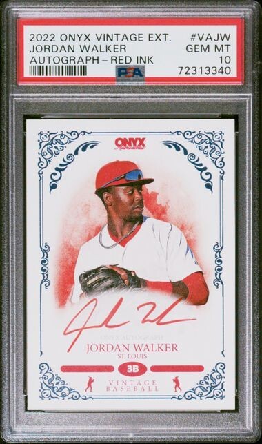 2022 Onyx Extended AUTOGRAPH Red Ink /25 JORDAN WALKER St Louis Cardinals PSA 10