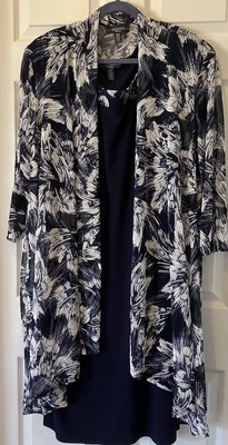 Women's Plus (20W) 2-Piece Dress & Jacket by R & M Richards, Navy and White, NWT