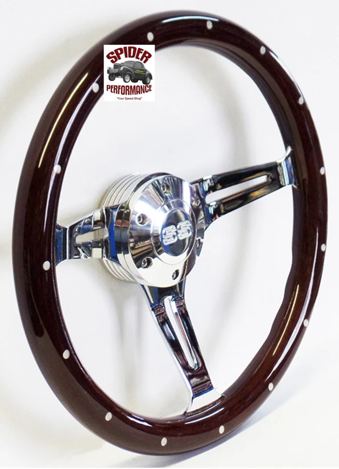 1964-65 Malibu Chevelle EL Camino SS wood steering wheel 14" DARK MAHOGANY WOOD - Image 2 of 4