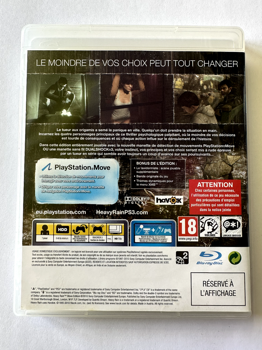 Jeu PS3 Heavy Rain Move Edition - Bon état, Version Française, Aventure Interactive