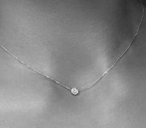 1Ct Round Cut Set Solitaire Lab Created Diamond Pendant 14K White Gold Finish - Picture 1 of 7