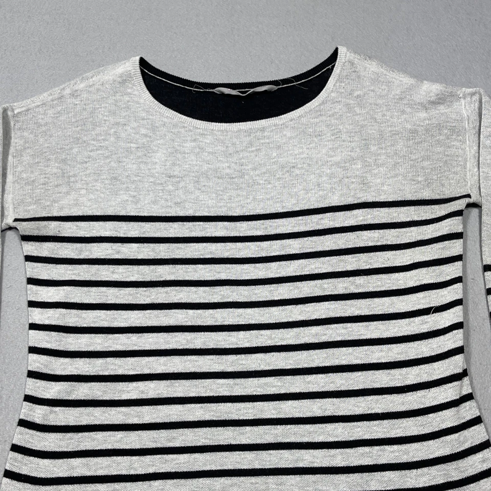 Athleta Sweater Women  Large Black Gray High Low Boatneck Striped Long Sleeve - Image 2 of 4