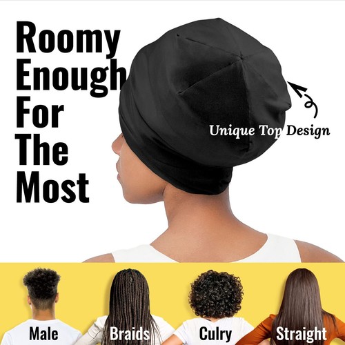 100% Mulberry Silk Lined Sleep Cap Bonnet for Curly Hair and Braid - Picture 3 of 7
