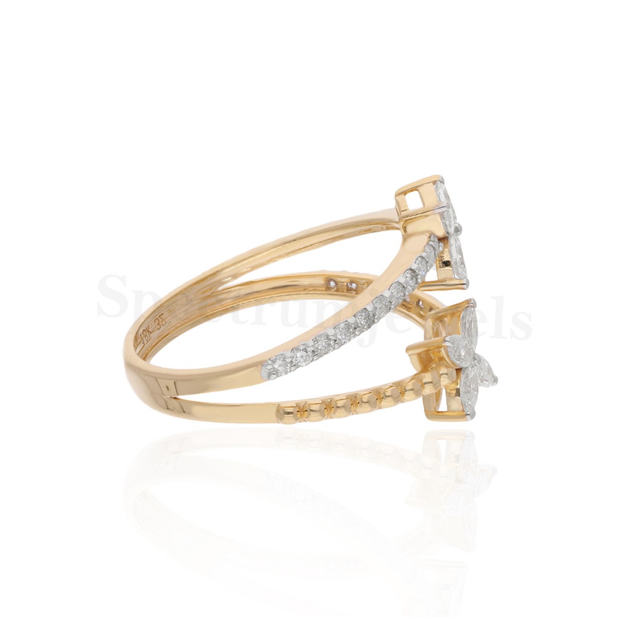 アクセサリー 18k ring Gold 0.59 Ct Natural SI/H Diamond Leaf Ring 18k Yellow Solid Gold
