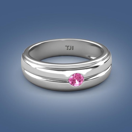 Round Pink Sapphire 3.50 mm Solitaire Men Wedding Ring 14K Gold JP:322043 - Picture 3 of 16