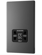 GoodHome Black EBN20B Polished Nickel Gloss Double Flat Screwless Shaver Socket