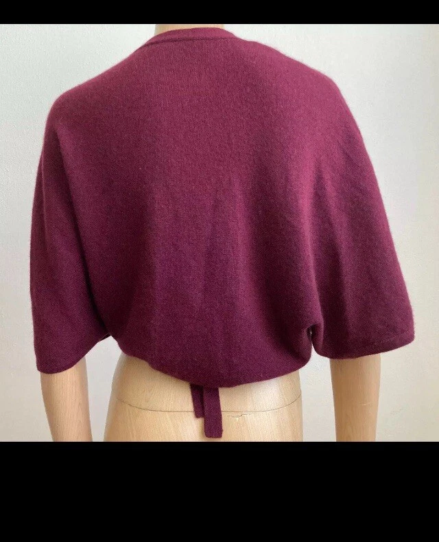 Cashmere Crossover Wrap Burgundy Sweater 3/4 Dolman Sleeve Women's Size M - Image 2 of 4