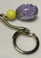Vintage Plastic Gem Rock Stone Purple Yellow Bead Lucky Good Luck Charm Keychain