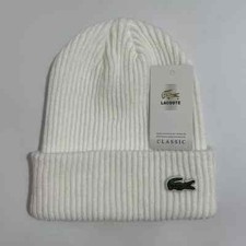 Lacoste Wool Beanie Ribbed Knit Cuffed Winter Cap for Men and Women