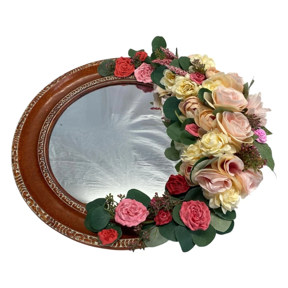 Espejo de pared vintage con flores marco rústico de madera Shabby Chic decoración de boda Foto 3 de 4
