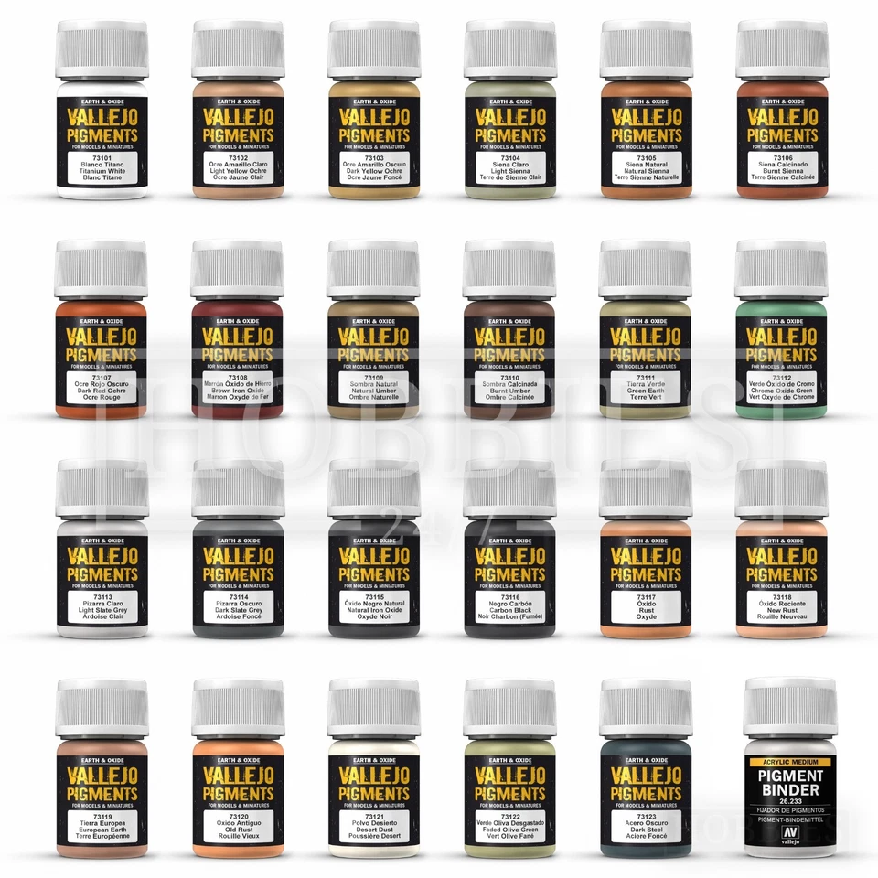 Vallejo Pigments Model Weathering Paint Full Range Set 35ml Bottles Binder