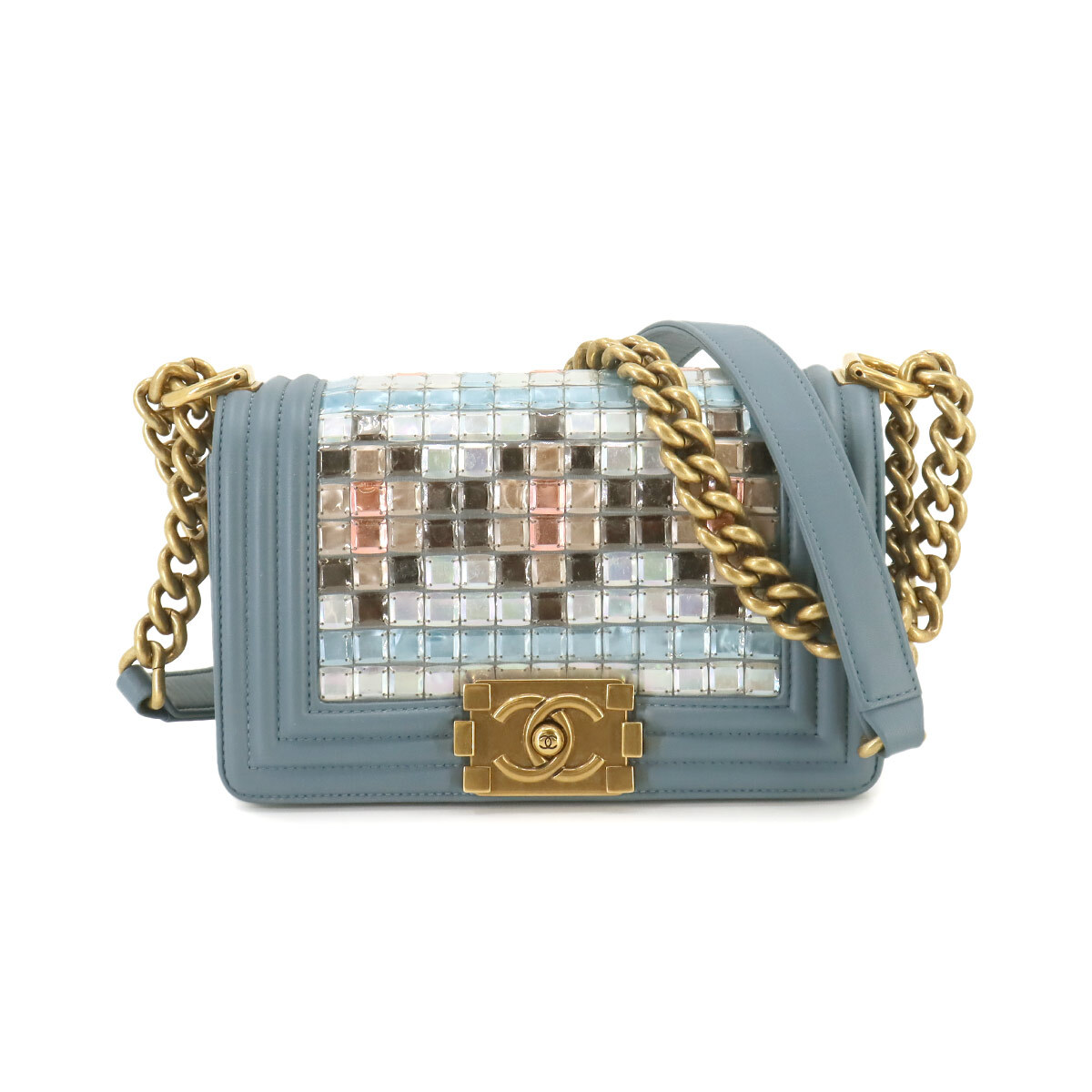 CHANEL BoyCHANEL Small Chain Shoulder Bag Leather Blue Mosaic