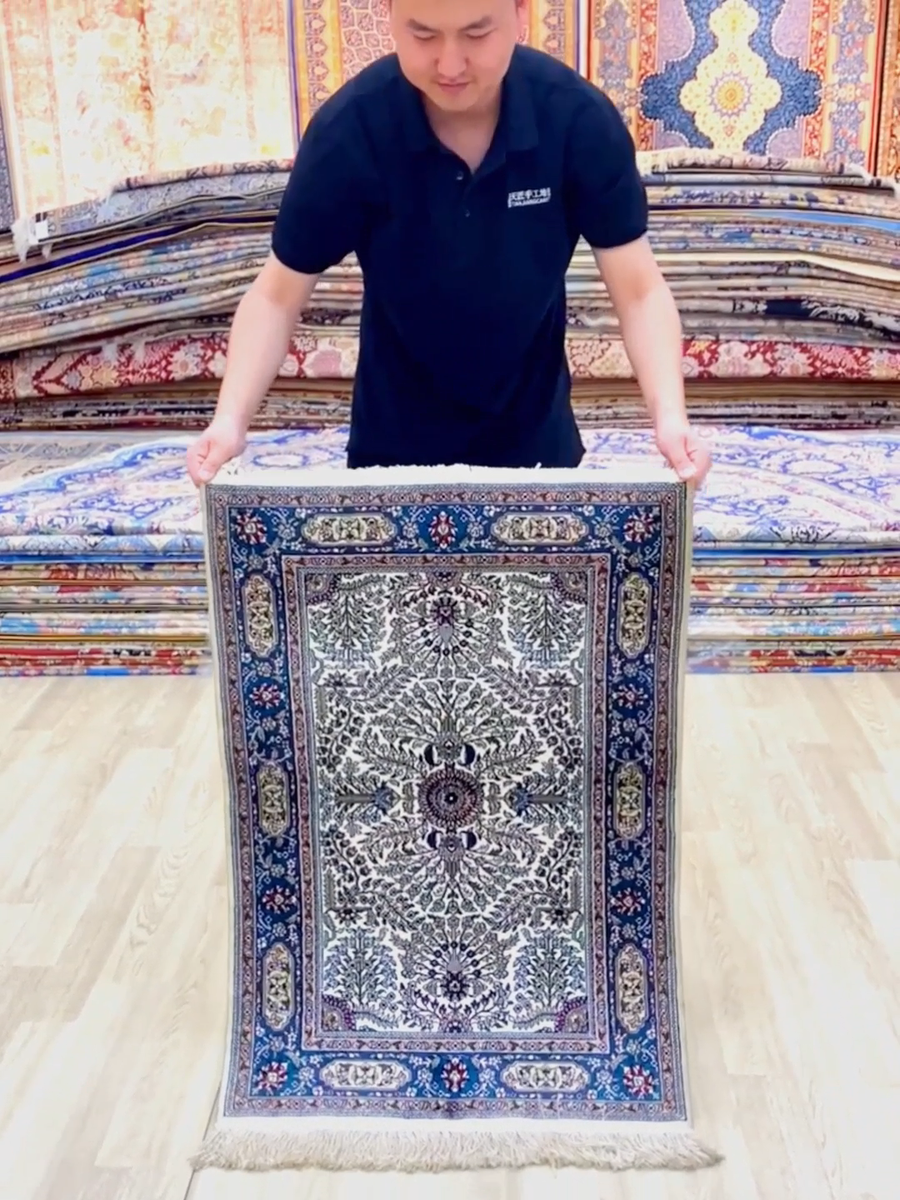 2x3ft Small Handmade Silk Area Rug Handcraft Medallion Turkish