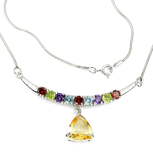 LUXURY! NATURAL FANCY AMETHYST,GARNET,PERIDOT,CITRINE,TOPAZ 925 SILVER NECKLACE - Image 2 of 2