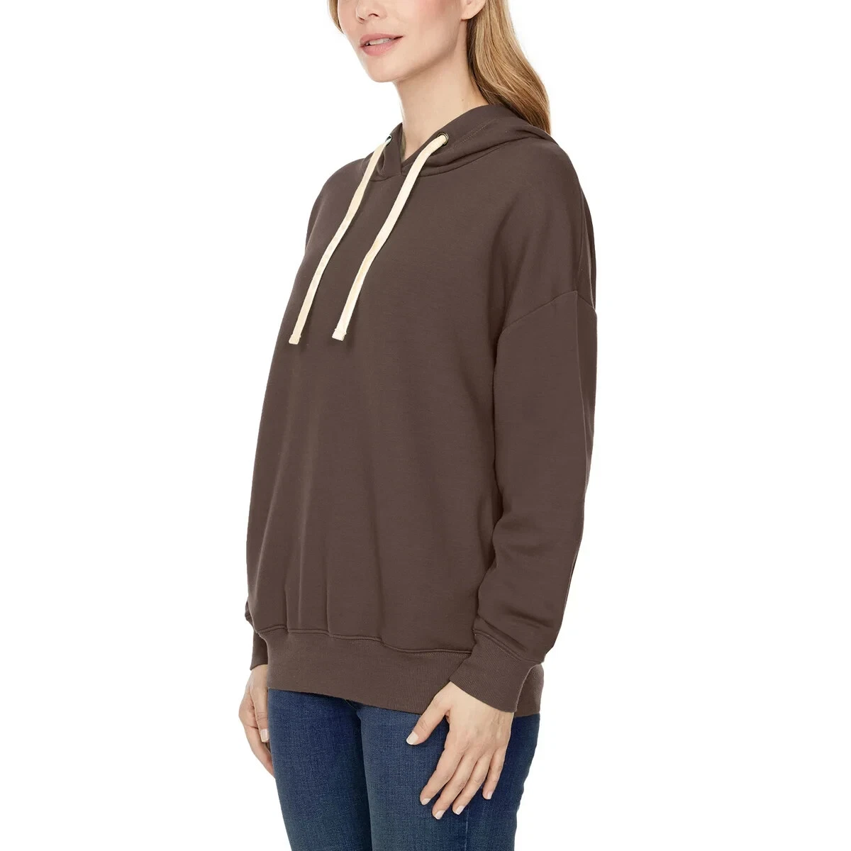 OFF WHITE Pullover donna Buffalo felpa con cappuccio pile manica lunga con tasche XS–3X nuovo con etichette