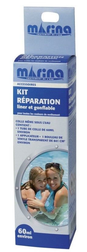 KIT RÉPARATION LINER PISCINE GONFLABLE 60ML COLLE + ROULEAU même sous l'eau