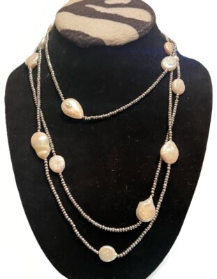 Lucas Lameth LUC 925 Single Strand Shiny Silver Glass Beads Freshwater Pearls