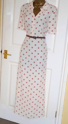 Creme hellbraun gepunktetes Kleid Gr. 18 20 Vintage-Stil Midi Maxi Krawatte Hemd Tee Tag 