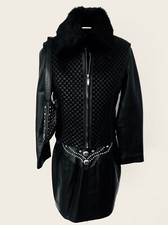 Black Leather Moto Jacket With Fur Collar Leather Mini Skirt Purse